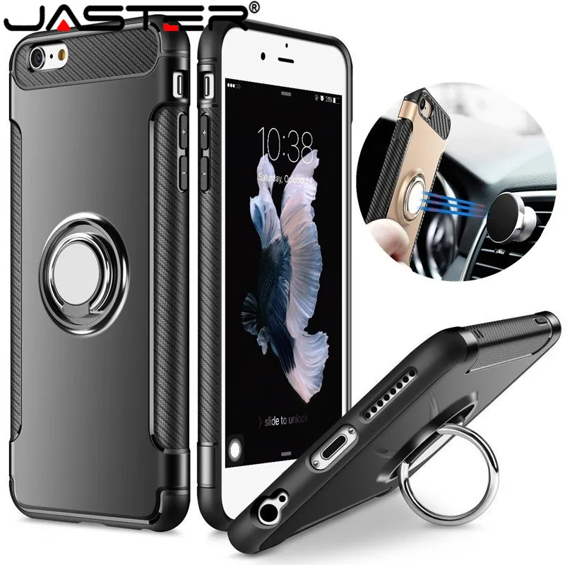 

JASTER Case for iPhone 7 6 6s 8 Plus X 5 5s se Xs Max XR Silicone and Hard Back Cover With Magnetic Metal Phone Ring Stand