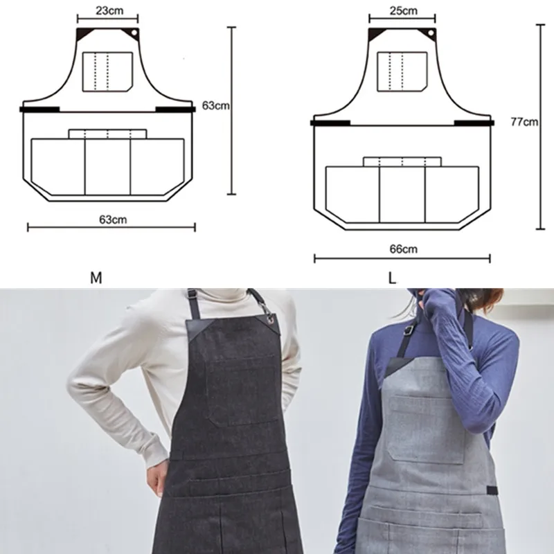 Black Gray Denim Apron Cotton Strap D94-3