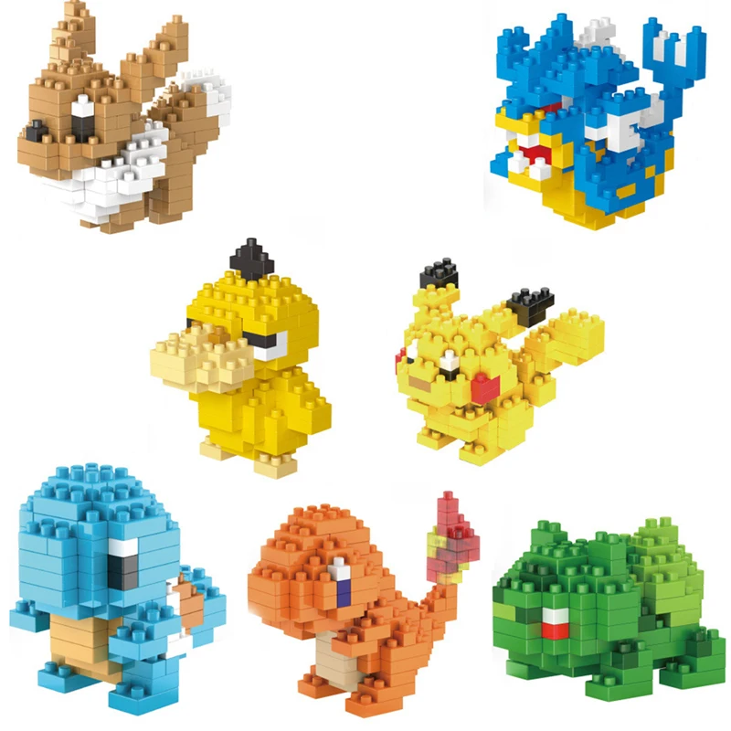 

Anime Game image poke micro diamond build block Pikachu Charmander Squirtle Eevee Bulbasaur Gyarados Psyduck nanoblock brick toy
