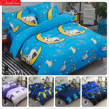 

Bule Night Moon Star Pattern Duvet Cover 3/4 pcs Bedding Set Full King Queen Twin Single Size Cotton Kids Bed Linen 1.5m 1.8m 2m
