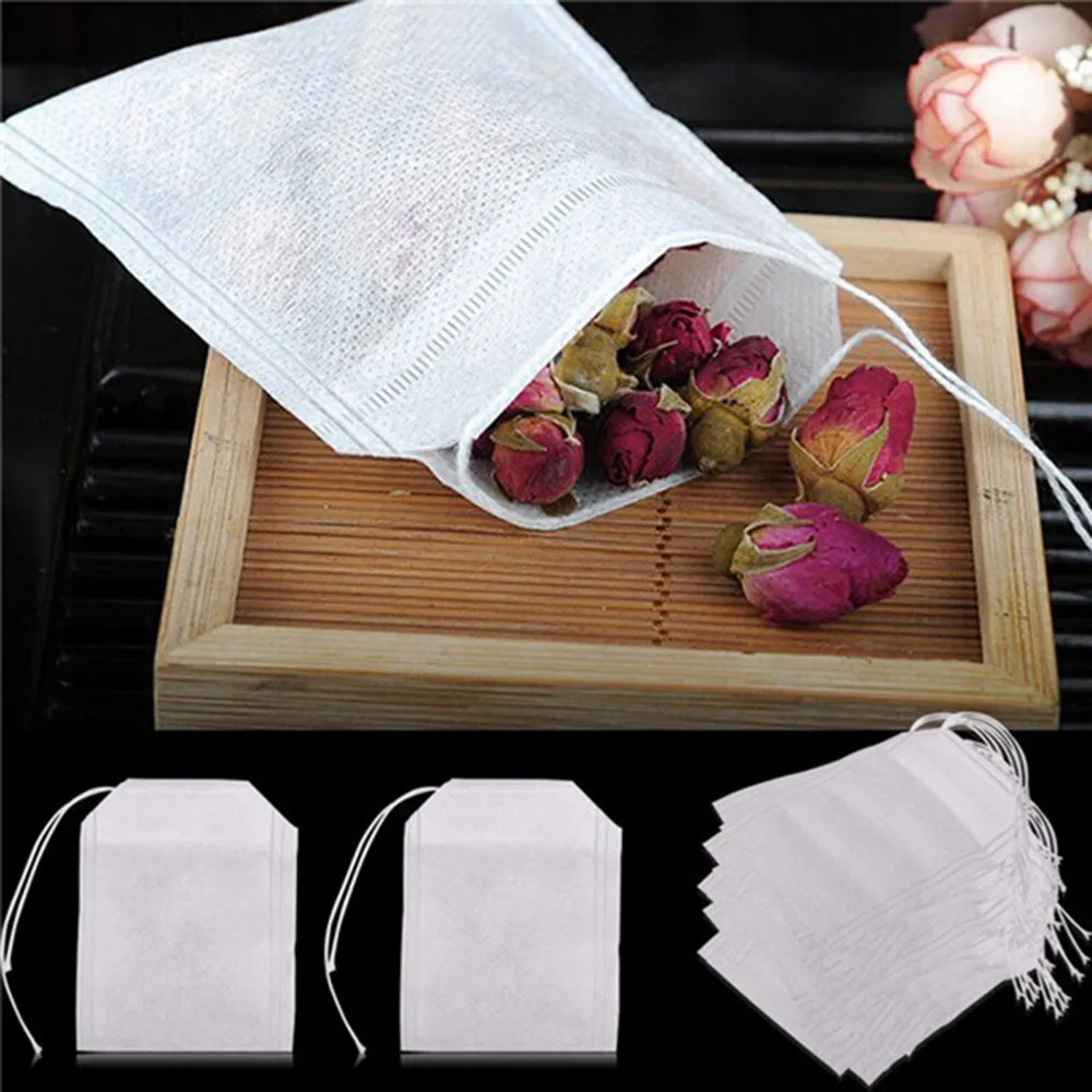 100 шт пустые белые чайные пакеты фильтры для домашнего офиса струны термопечать цветок чай впитывающая ткань порт шнурок травяной листовой чай мешок