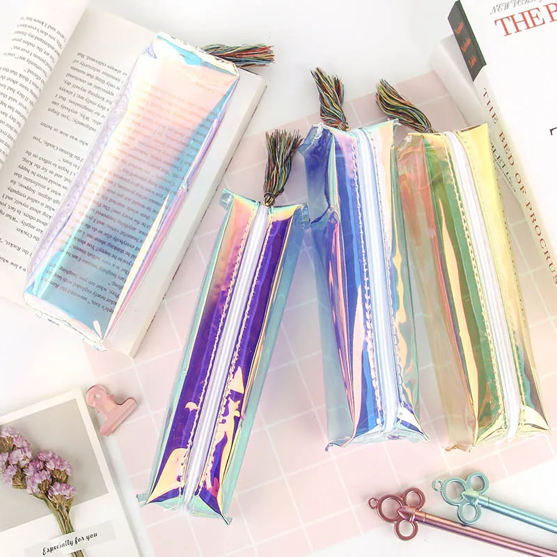 

Pencil Case Nice Gift 1 PC Laser colorful Dazzling School Office Supply Make Up Bag Stationery Storage Organizer Transparent