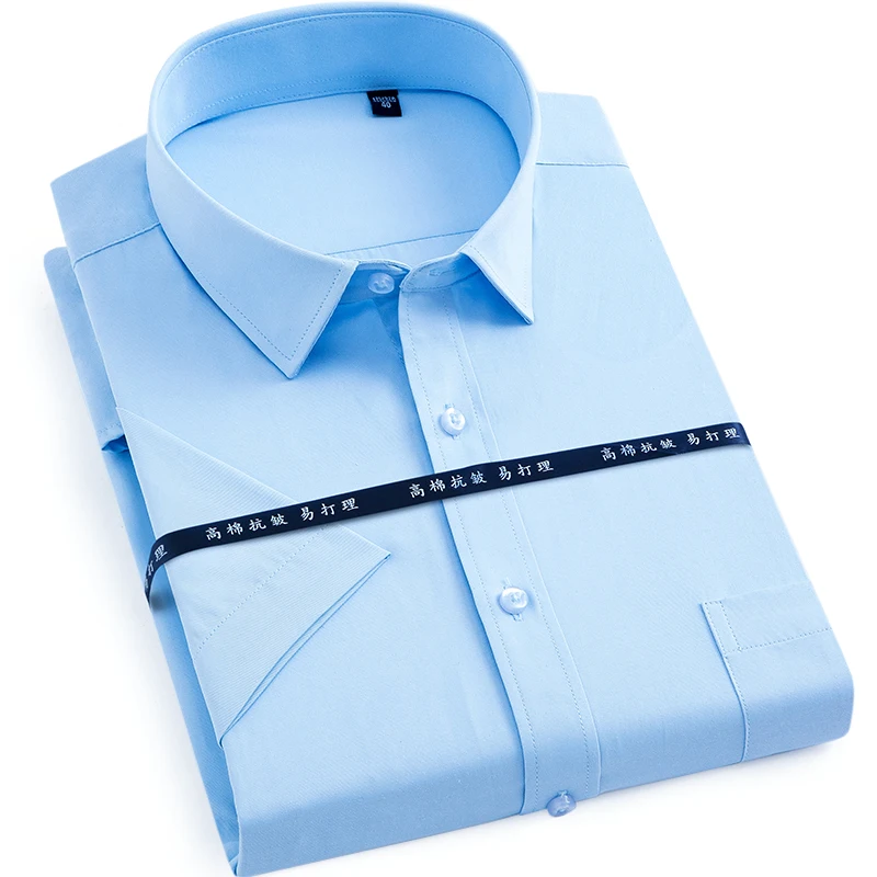 

5XL 6XL 7XL Brand Short Sleeve Dress Shirt Men Summer Korean Slim fit Formal Casual Male Social Business Dress Shirts white blue