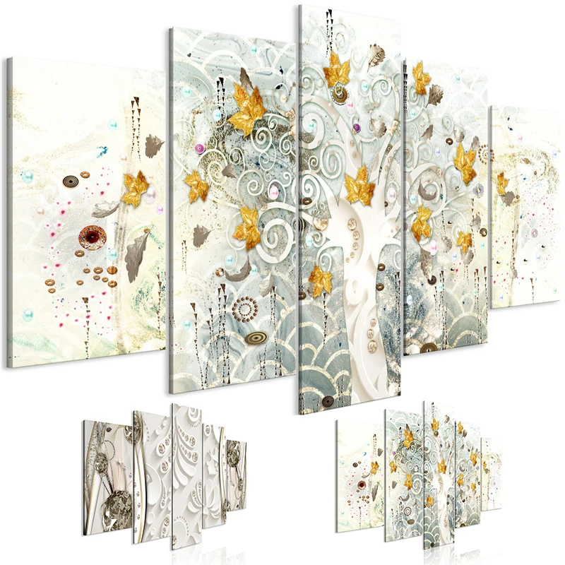

5 Pieces Autumn Leaves Wall Art Canvas Crystal Ornaments Pictures for Living Room Modular Paintings Abstract Posters and Prints