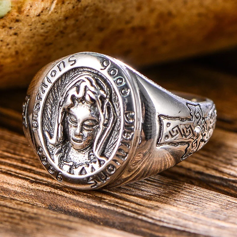 

S925 sterling silver jewelry wholesale Virgin Mary Avatar men's and women's fashionable personality trend open ring