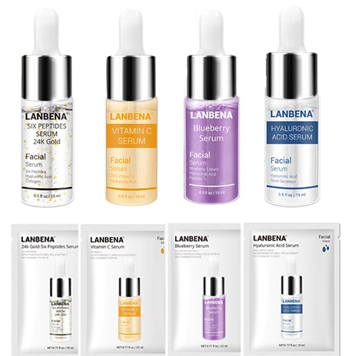LANBENA с покрытыем цвета чистого 24 каратного золота шесть сыворотка с пептидами Витамин C+ гиалуроновой черники ремонт уход за кожей лица Маска отбеливания гидратации Антивозрастной уход за кожей - Вес нетто: 8 pieces in total