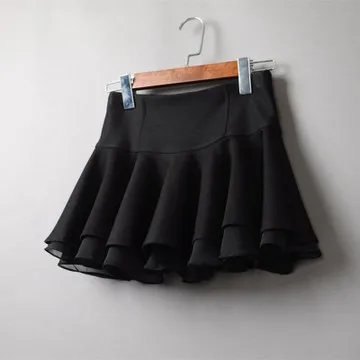 black Kawaii японский Высокая Талия на резинке плиссированная юбка для девочек трапециевидной формы с лоскутным шитьем из шифона для девочек 2 Слои в Корейском стиле мини-юбки плюс Размеры, Faldas, Jupe - Цвет: black