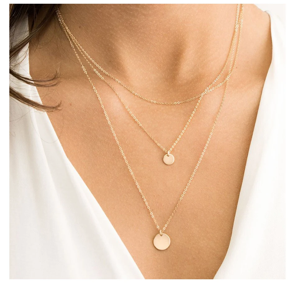 eManco layered chains long necklace women gold color link chain necklace pendant choker necklace for women fashion jewlery