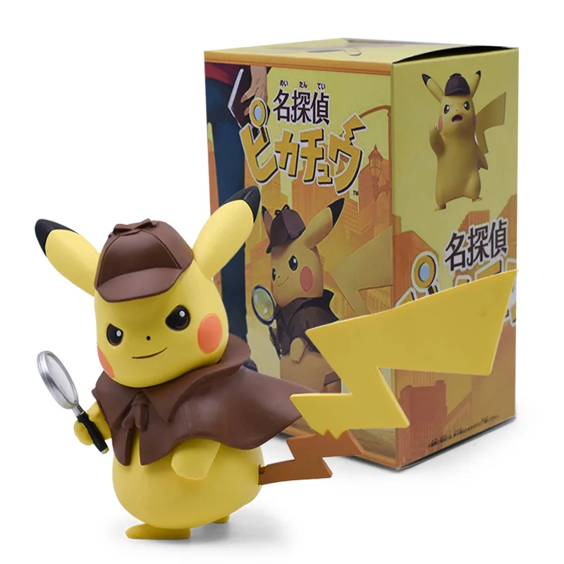 

2019 Movie Pikachu Detective PVC Anime Figure Kawaii Cute Q Statue Doll Toys Figura Collection Model For Kids Christmas Gifts