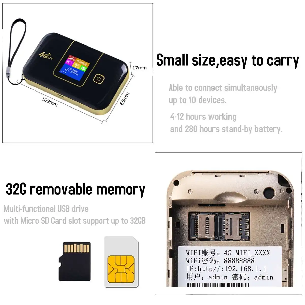  Portable 4G LTE Mobile WiFi Router Wireless Pockets Secure Hotspot 150Mbps High Speed 8000mAh Charg