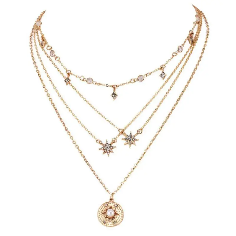 

Lucky Star Multi-layer Golden Starlight Pendant Necklace Women Fashion Jewelry
