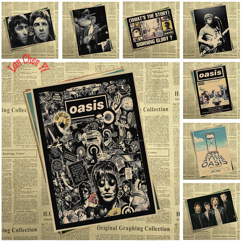 

OASIS Series 2 Band Classic Nostalgic Matte Kraft Paper Poster Cafe Creative wallpaper Interior Decoration