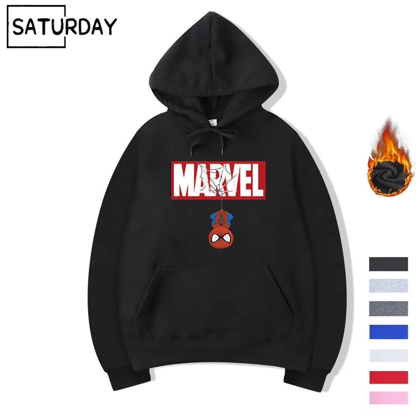 

Men's Spiderman Hoodie Sweatshirts Winter Women Harajuku Fleece Warm Superhero Hooded Sweatshirts Streetwear Unisex Hoodie