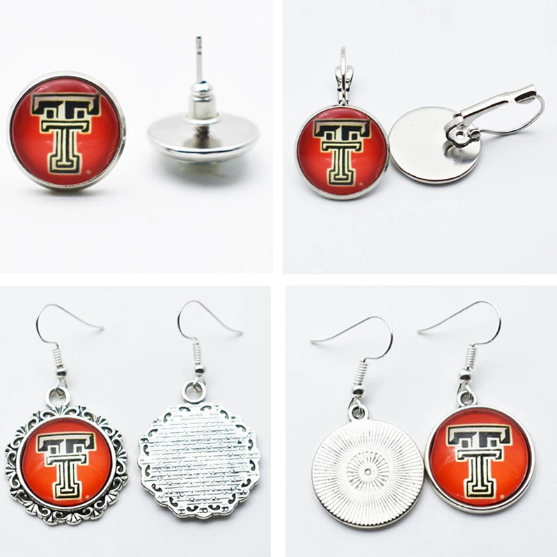 Sports Team Texas Tech Red Raider Glass Earings 3Style Stud Earrings