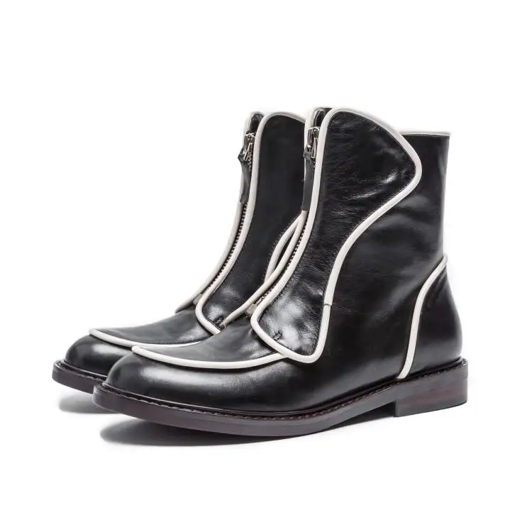 

2019 Hot Brand Trendy Women Boots Front Zipper Knight Boots Low Heel Chelsea Boots Leather Martin Boots Big Size Fashion Shoes