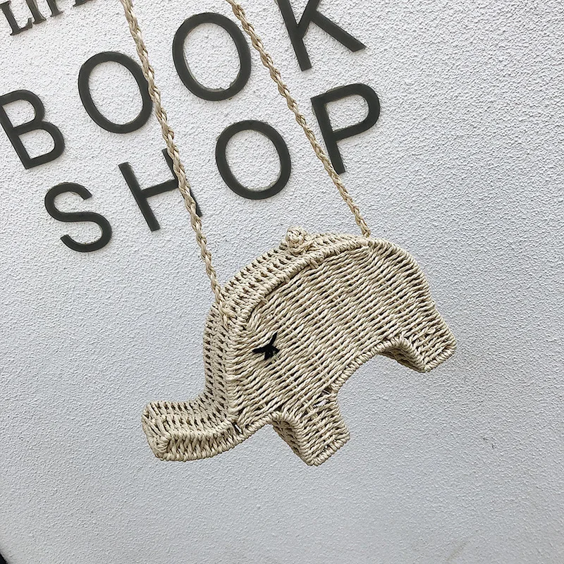 

2019 New Straw Woven Bag Female Elephant Zero Wallet Small Fresh Lovely Woven Bag Single Shoulder Crossbody Children's Bag Tide