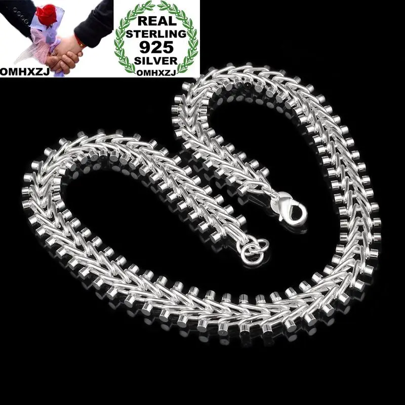 

OMHXZJ Wholesale Personality Fashion Woman Girl Party Wedding Gift Silver Weaving Wide Chain 925 Sterling Silver Necklace NC17