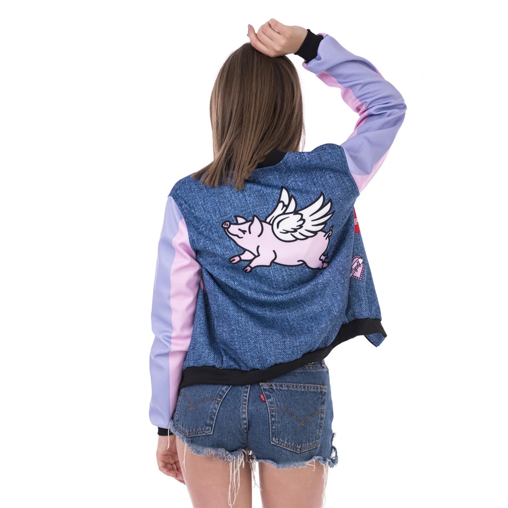 Finest  New Arrival Women Bomber Jacket Flying Pig Printing Casual Jaqueta Feminina Fashion Sexy Basic Jack