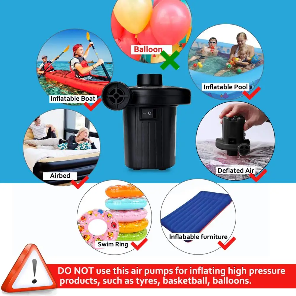 12V DC Electric Air Pump, Inflator/Deflator Air Pumps for Outdoor Travel Camping with 3 Nozzles, Air Mattress Beds Cushions Boat