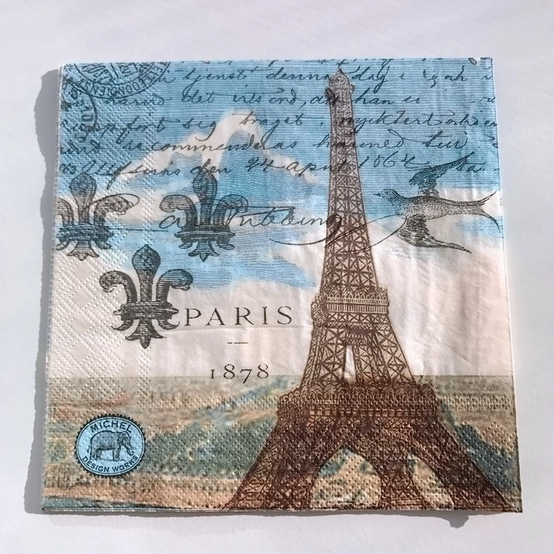 4 Single Paper Napkins for Decoupage Paris Pink Roses Eiffel Tower
