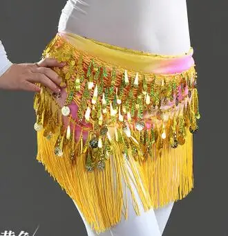 

1pcs/lot free shipping Belly Dance Hip Skirt Scarf Wrap Gold Coins Sequins belly dancing Hips Scarf free size