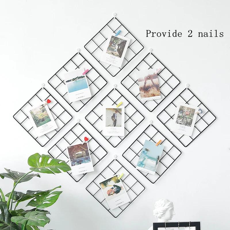 

Qianyun Multi-Function Iron Frame Mesh Grid Panel Decor Photo Wall Art Display Organizer Decorative Shelves For Photos Flowers