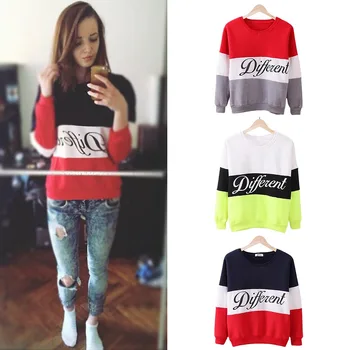 

New Fashion Women Color Blocking Letter Printing Pullover Long Sleeve Sweater