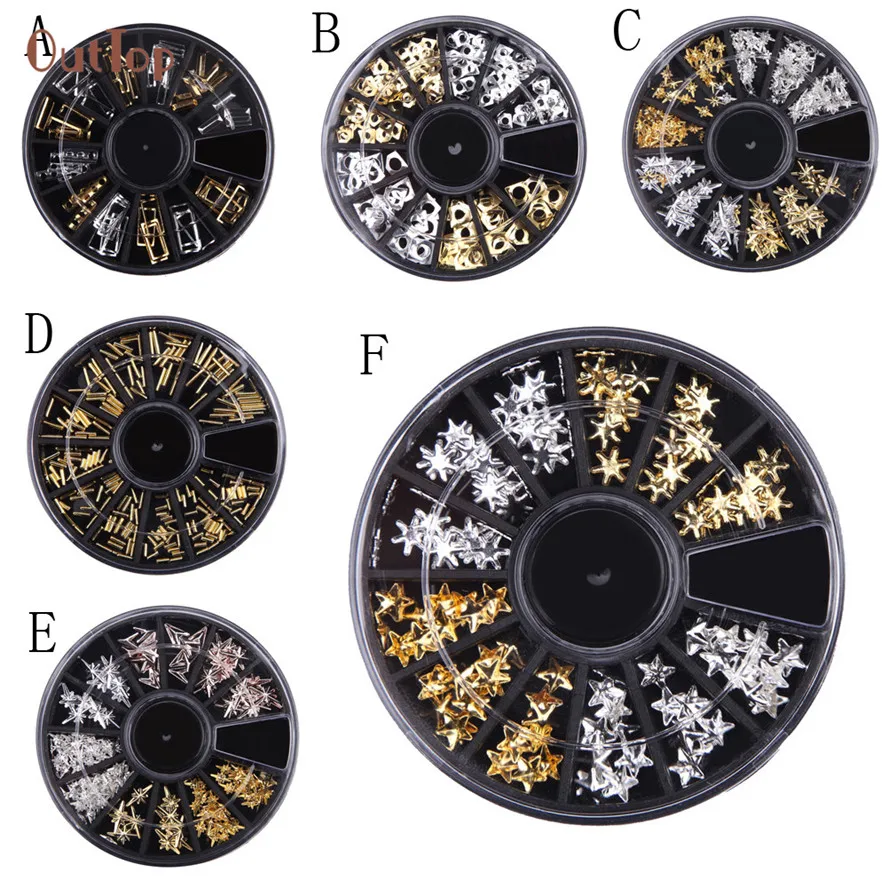 

Nail design Decorations OutTop 1Box Metal Gear Stud Sheet Mixed Steampunk Gold Sliver Nail Art Decoration Manicure Decorations