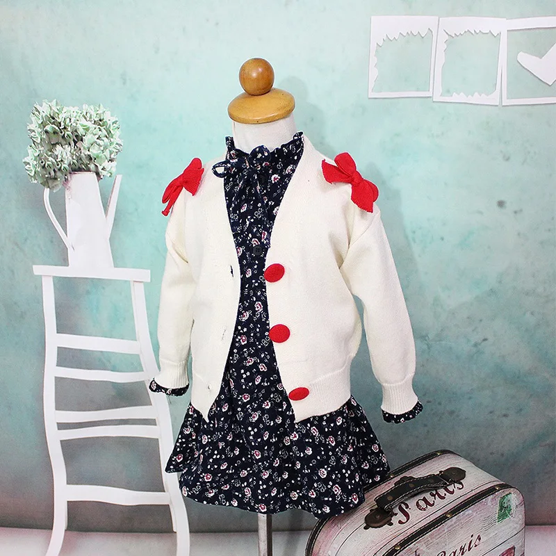 Bowknot Baby Girl Sweater Solid Color Sweet Princess Cardigan Button Closure Infant Kids Cotton Knitted Long-Sleeved V-Neck Coat (6)