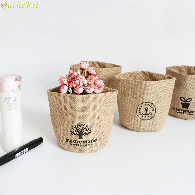 

Mini Storage Box Round Linen Makeup Organizer Desktop Decoration Organizer Small Sundries Storage Basket Cute Pattern Basket Bag
