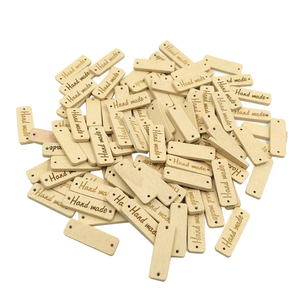 

50pcs Wood color Wooden 'Hand made' Lettering 2-hole sewing Scrapbooking 30mmcraft projects gifts #1227