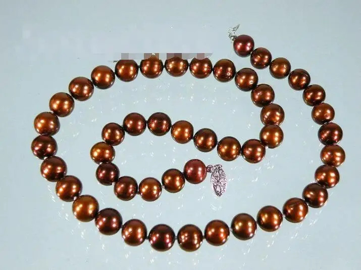 

Free Shipping >>>>> Genuine 8.5-9.5mm chocolate coffee south sea pearl necklace 17" solid 925 silver