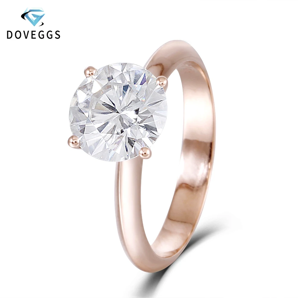 

DovEggs Solid 14K 585 Rose Gold 2.5ct carat 8.5mm F Color Lab Created Moissanite Diamond Solitaire Engagement Rings For Women