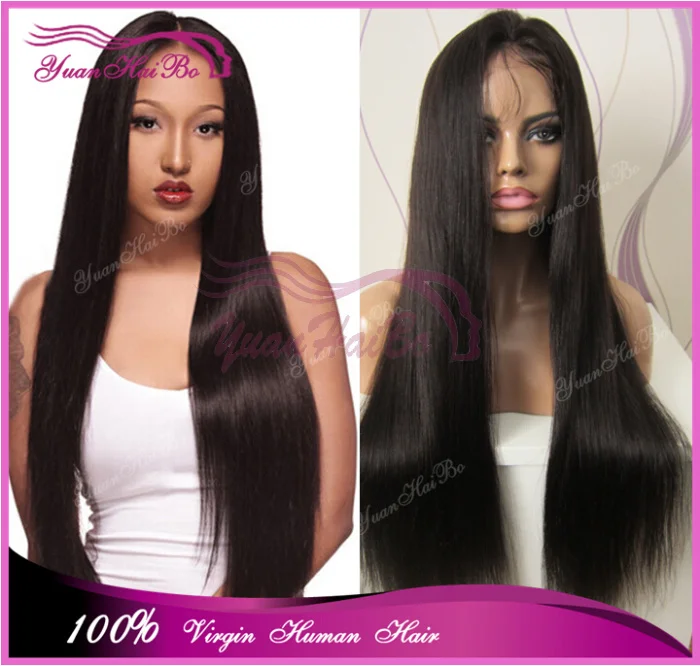 

Top Quality black color virgin brazilian hair extra long silky straight lace front wigs for Black Woman Free Shipping