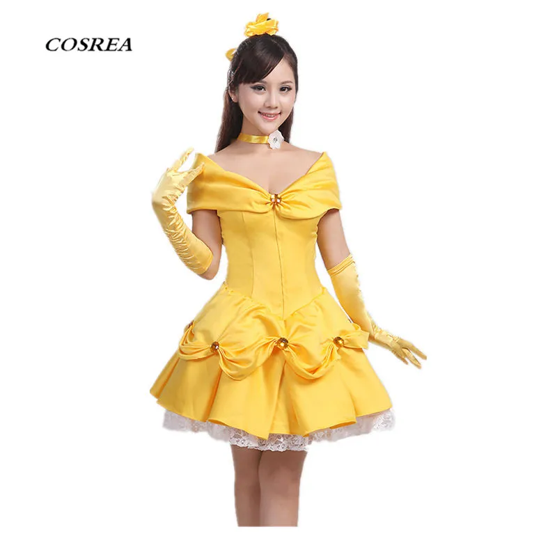 

Movie Beauty and the Beast Cosplay Costume Princess Belle Yellow Women Dress Halloween Party Wedding Dress Bride Dress