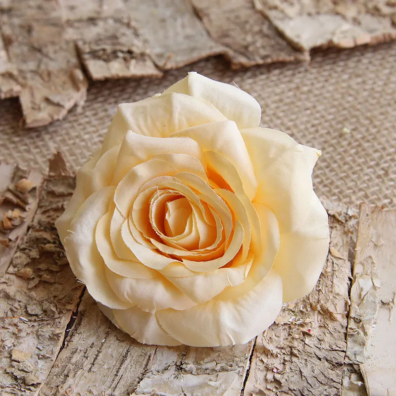9 см Шелковые Розы Искусственные настенные цветы голова большой цветок настенные декорации, свадебное украшение Шелковый цветок Белый Розовый поддельные розы 5 шт - Цвет: champagne