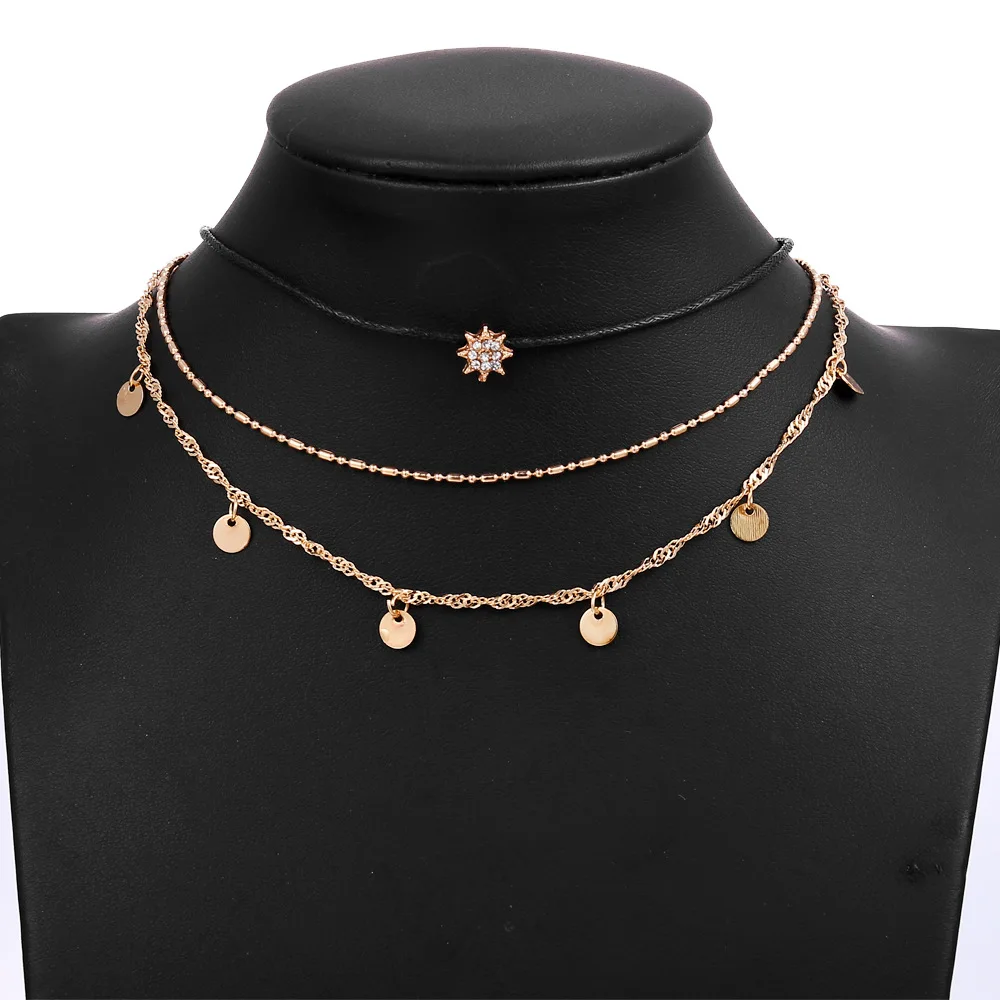 Новые модные трехуровневые ювелирные изделия для женщин колье ожерелье простая звезда кулон ожерелье