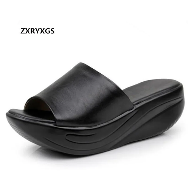 

Hot Sales Cow Leather Shoes Sandals Slippers Summer Sandals Shook wedges Sandals 2019 New Women Shoes Summer Slippers Sandals