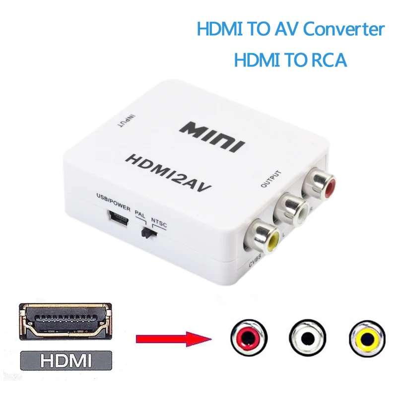  AIXXCO HD 1080P HDMI To AV/RCA CVBS Adapter Mini HDMI2AV Video Converter Box For HDTV TV PS3 Comput
