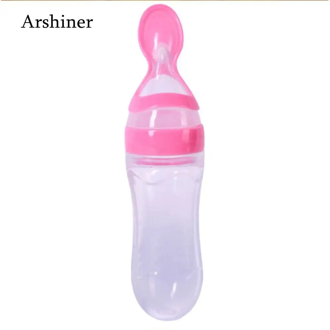 

Feeder With Bottle Blue Green Squeeze Food White Rice Feeding Yellow Silicone Pink 90ml Cereal Geometric Baby Spoon 90g
