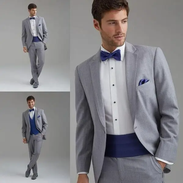 2015 customized light grey Tuxedo wedding suit for groom Jacket+Pants+Tie+Cummerbund Groom
