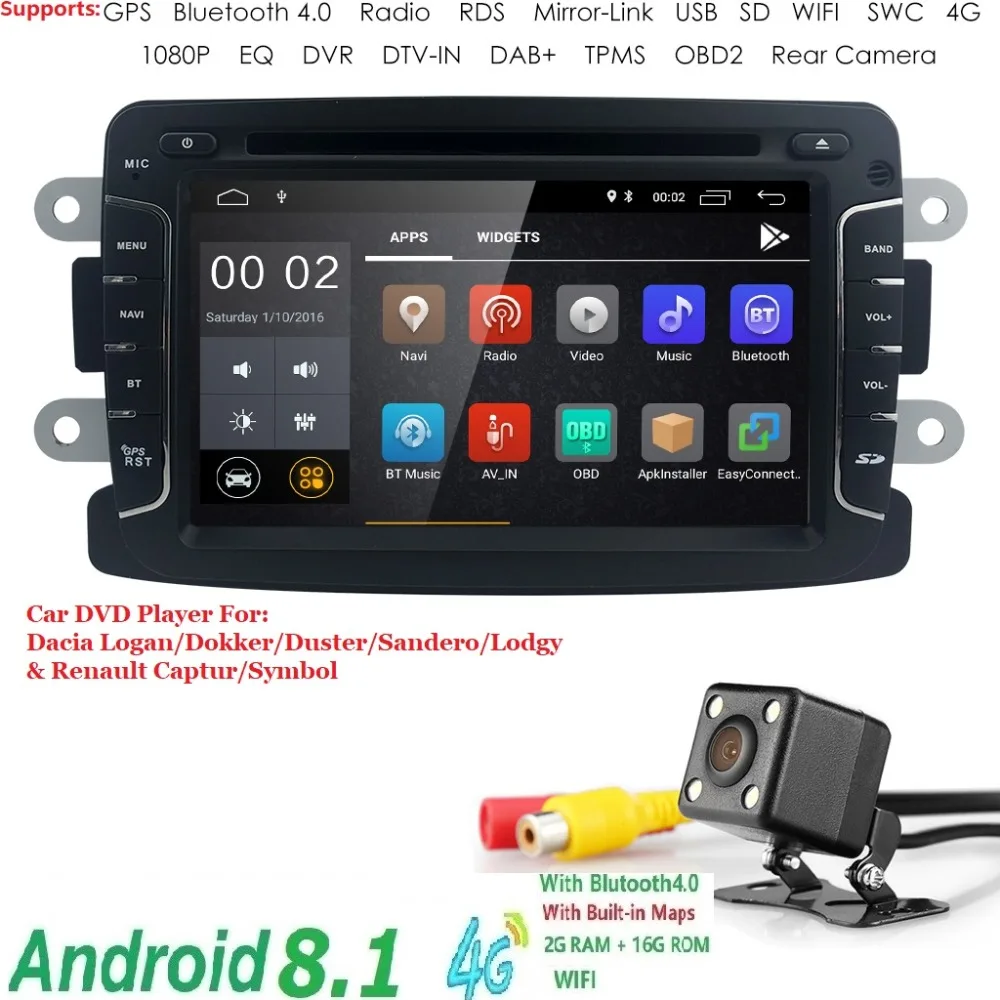 

IPS Android10.0 Cardvd player GPS Navigation For Dacia Sandero Duster Renault Captur Lada Xray 2 Logan 2 auto radio DAB TPMS OBD