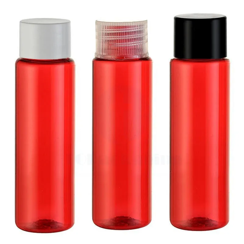 50PCS/LOT-30ML Screw Cap Bottle Red Plastic Cosmetic Container Essential Oil Sub-bottling Empty Shampoo Flat Shoulder | Красота и