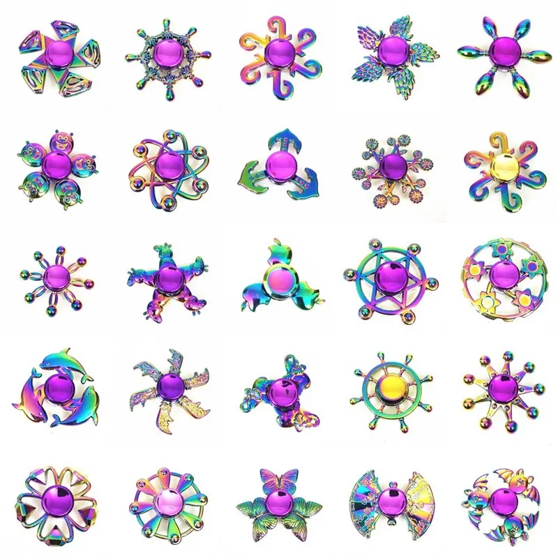 

30pcs/lot Rainbow Heptagonal Hand Spinner fidget Zinc Alloy Metal fidget spinner metal bearing edc finger Spinner Hand