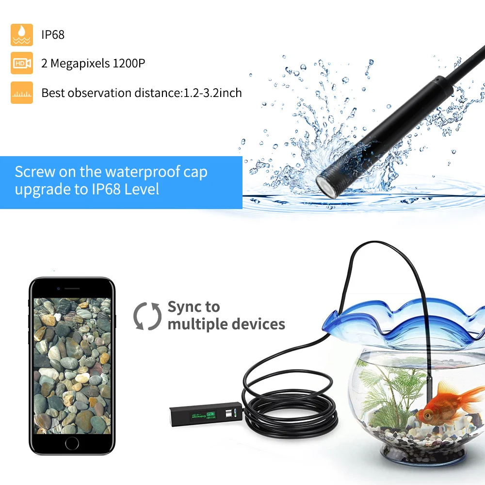 5M HD 1200P Wireless WiFi Endoscope For IOS Android PC Mini Waterproof Semi Rigid Inspection Camera 8mm Lens 8LED Borescope