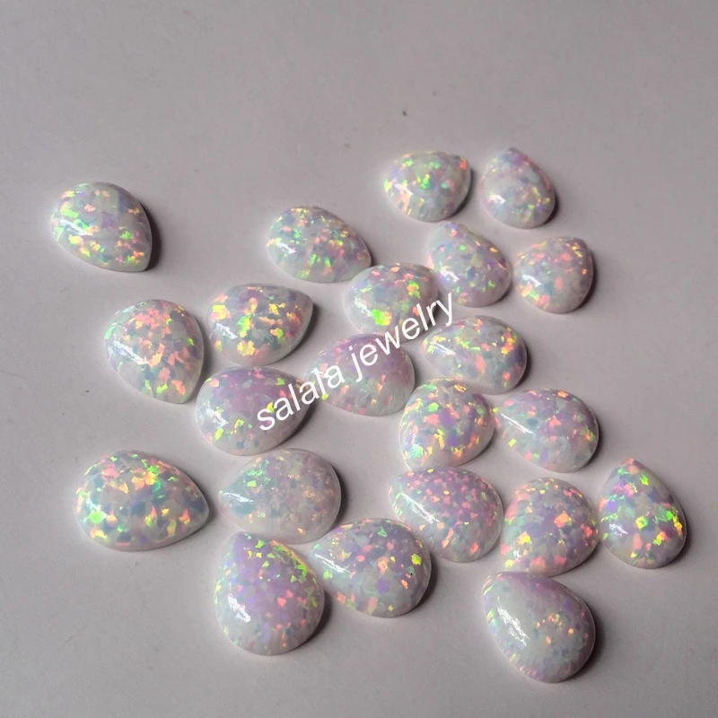 100pcs /lot Free Shipping 8x10mm Synthetic Opal Snow White Pear Cabochon Stone Price | Украшения и аксессуары