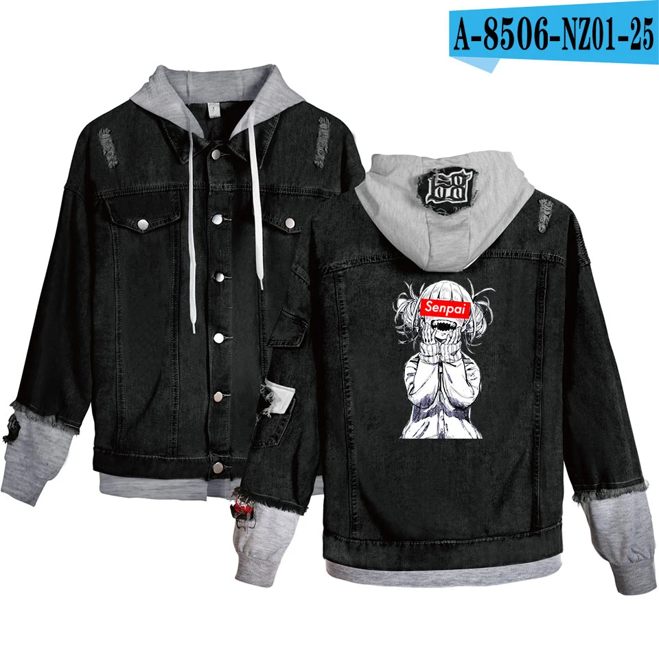 Senpai Women Denim Jacket Girls Casual Ripped Hole Jeans Coat Female Plus Size Hooded Outerwear Spring Autumn Jackets