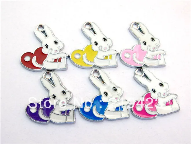 100pcs KJ042 Rabbit 25x22mm Enamel Zinc alloy Jewelry accessories Fit cellphone