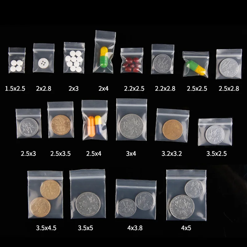Mini Zipper Plastic Bags, Ziplock Pill Packaging Pouches, Small Zip Lock Bags, 0.16mm Thick, Food, 100Pcs 2
