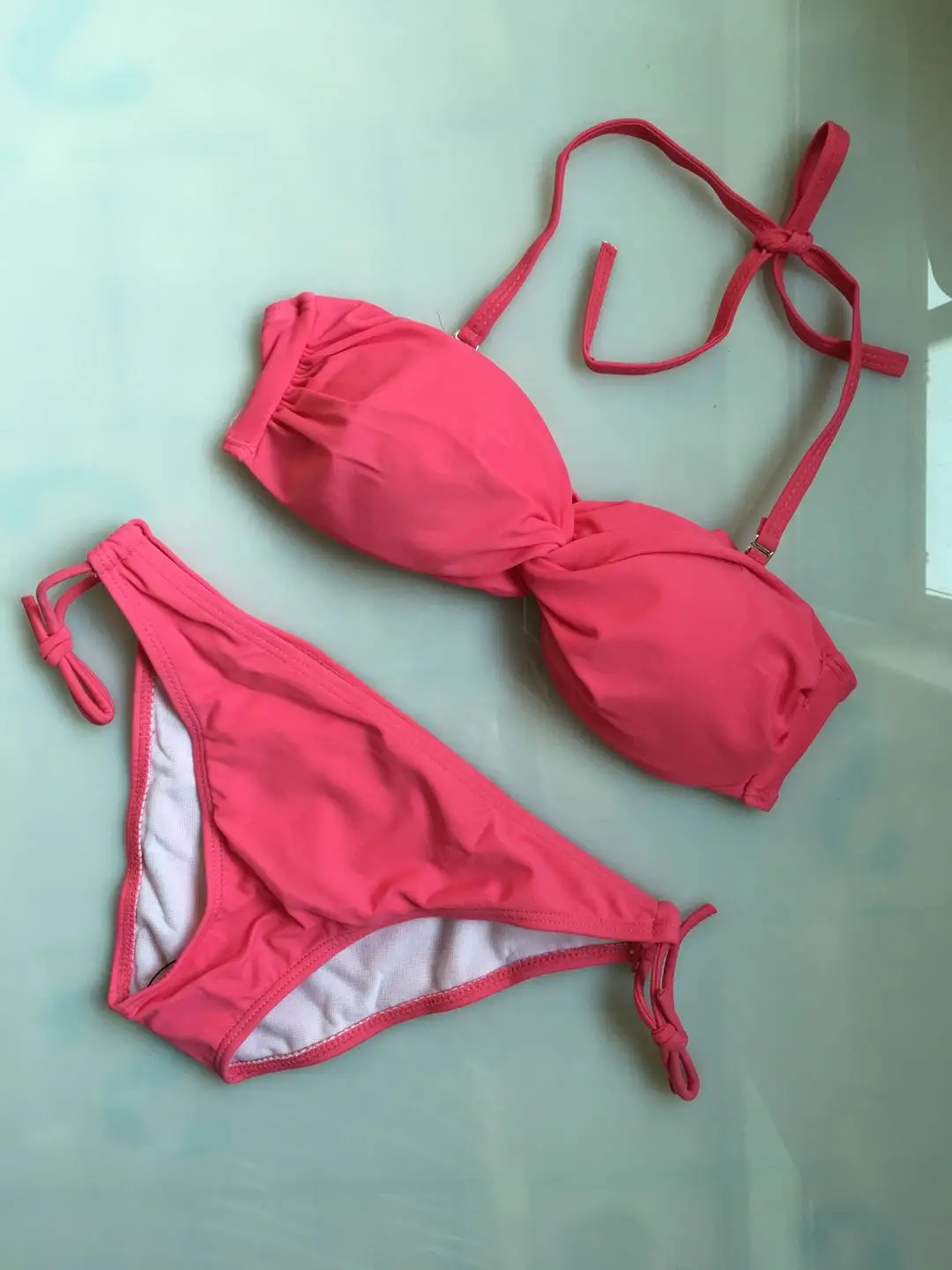 Bikini Pleated Cups Bikini Halter neck back tie clousre bikini low